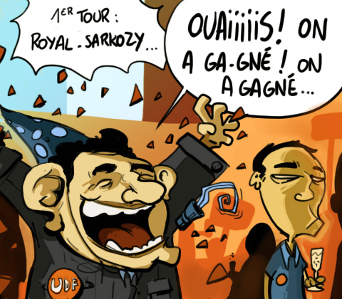 cartoon-Sarkozy et Royal remportent le premier tour