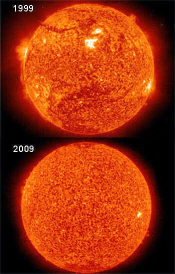 10 ans plus tôt, le soleil montrait une activité plus intense à sa surface que