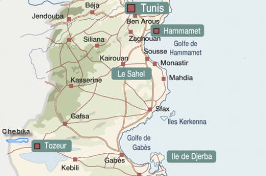l'oasis de chebika, prs de tozeur,  la frontire de l'algrie, en tunisie.
