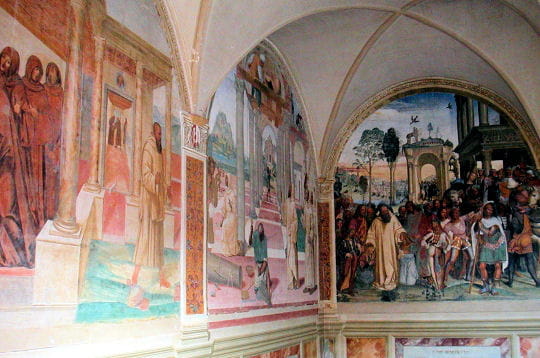 ici, les fresques datant du xve siècle du cloître de l'abbaye de monte oliveto